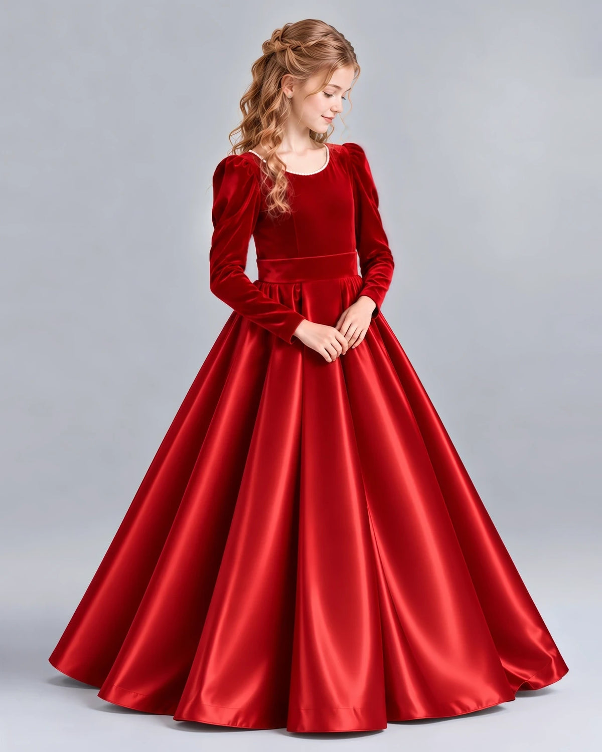 Red Ball Gown Junior Bridesmaid Dress Side [Shared]