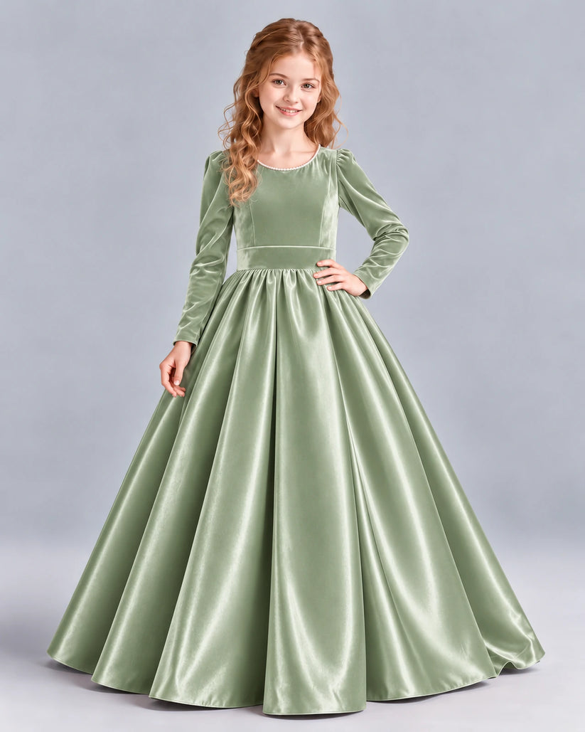 Sage Green Ball Gown Junior Bridesmaid Dress Front