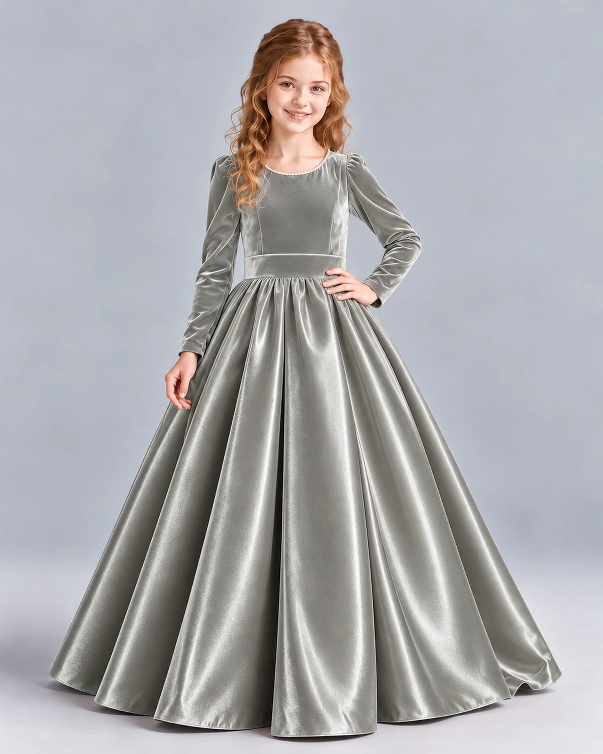 Silver Ball Gown Junior Bridesmaid Dress Front