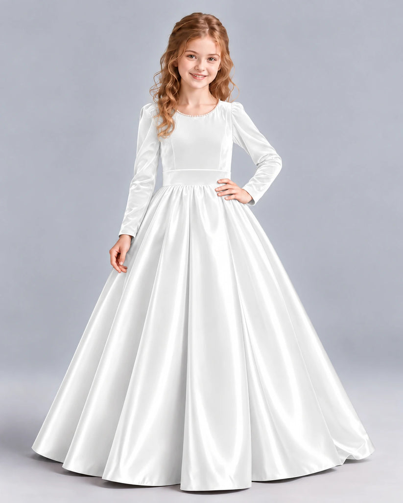 White Ball Gown Junior Bridesmaid Dress Front