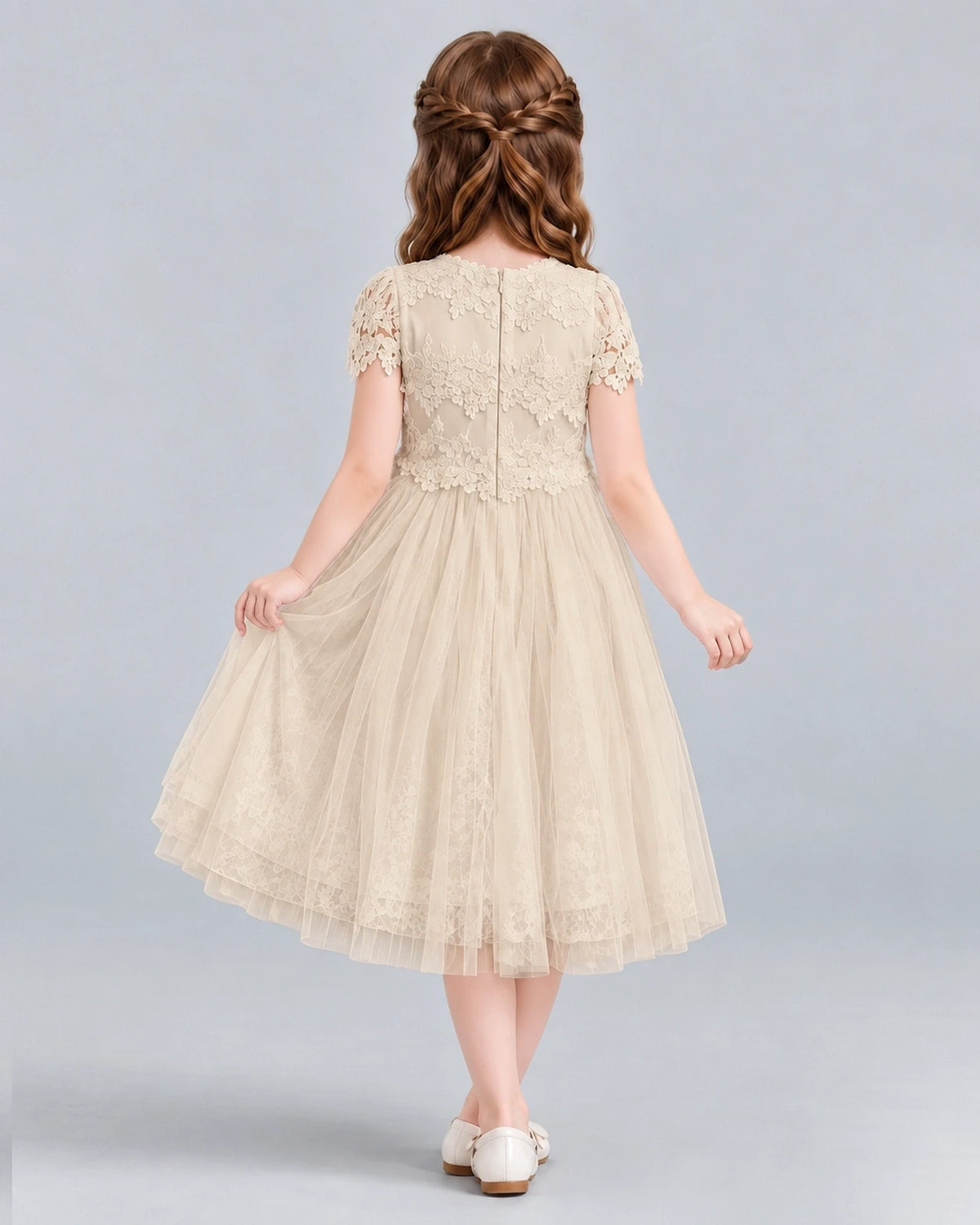 Champagne A-line Flower Girl Dresses Back