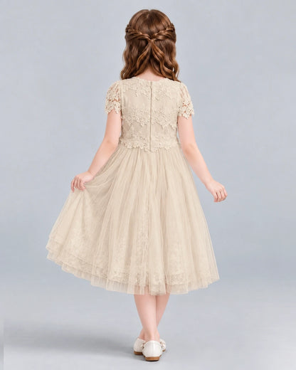 Champagne A-line Flower Girl Dresses Back