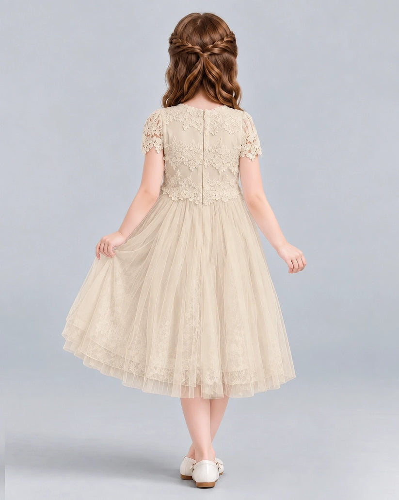 Champagne A-line Flower Girl Dresses Back