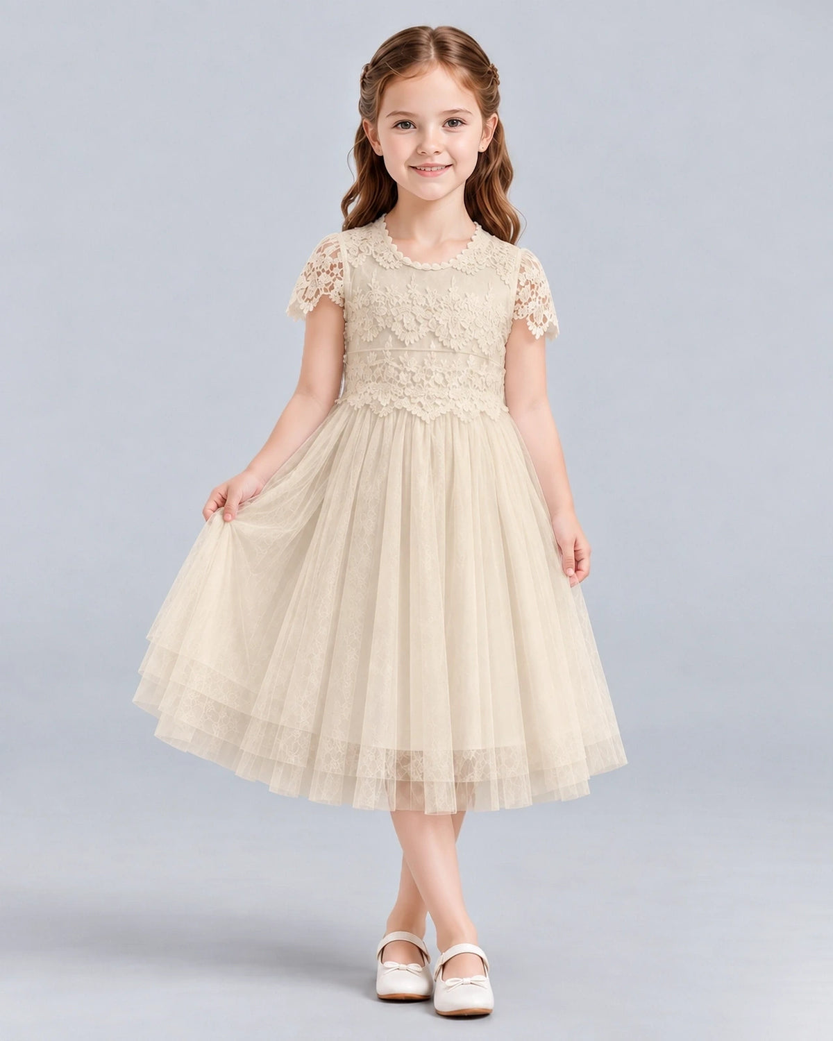 Champagne A-line Flower Girl Dresses Front