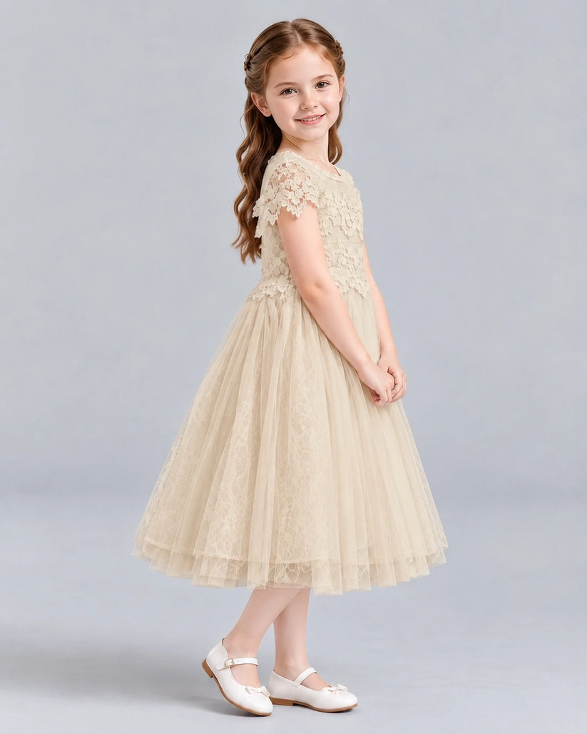 Champagne A-line Flower Girl Dresses Side
