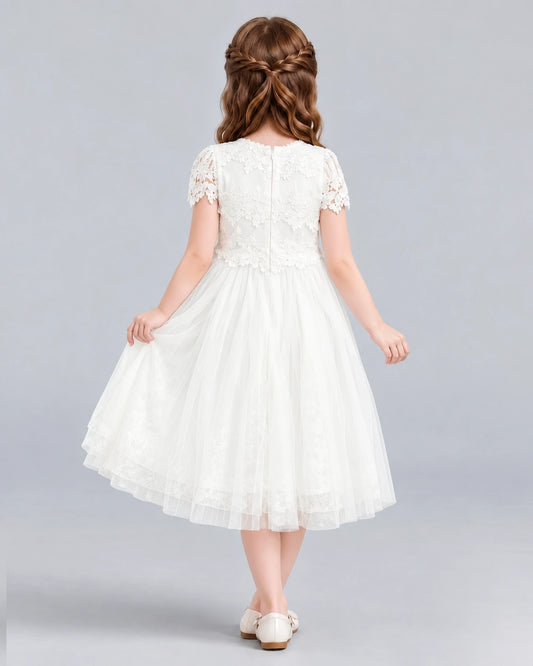 Ivory A-line Flower Girl Dresses Back