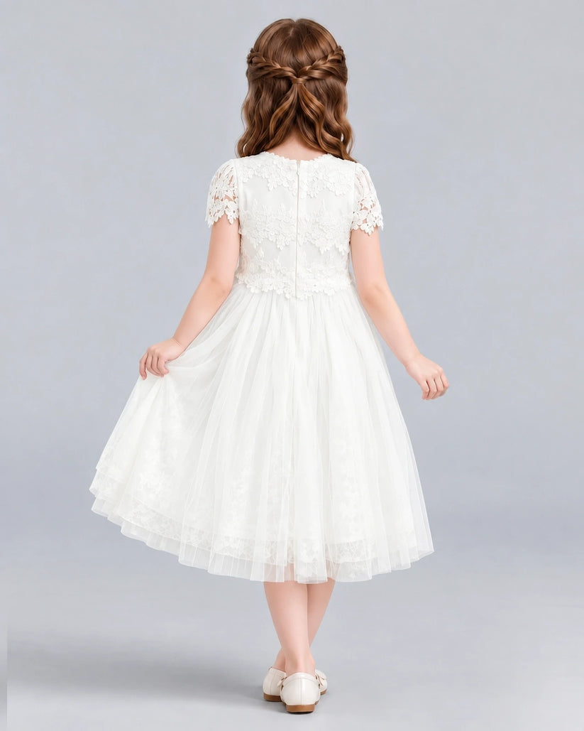 Ivory A-line Flower Girl Dresses Back