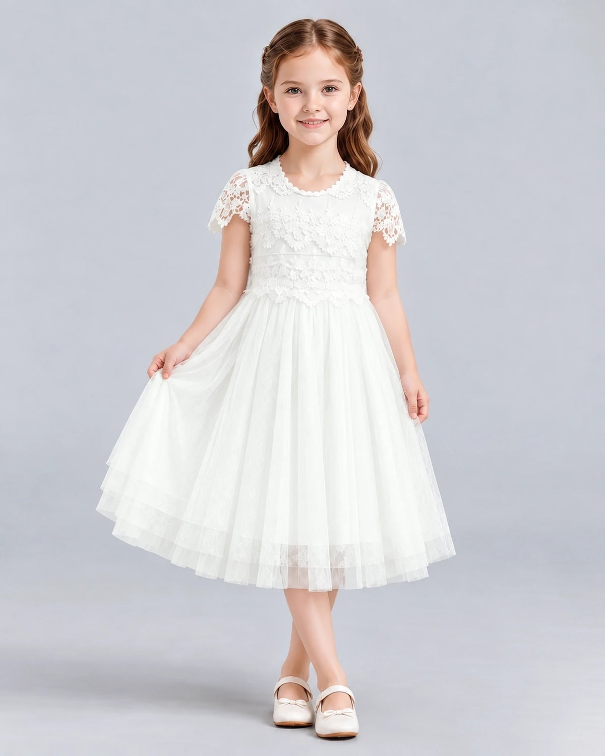 Ivory A-line Flower Girl Dresses Front