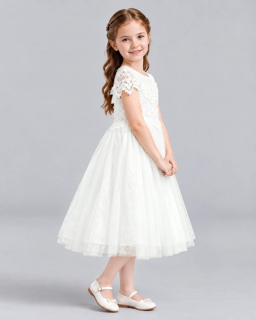 Ivory A-line Flower Girl Dresses Side