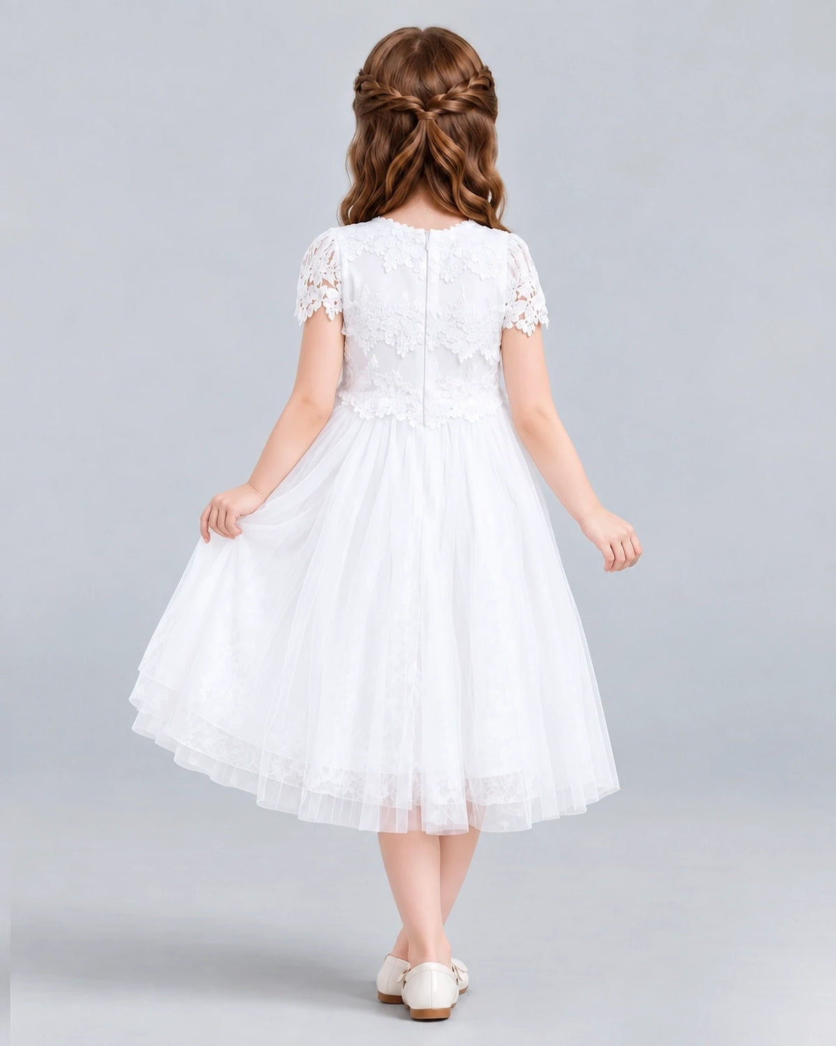 White A-line Flower Girl Dresses Back