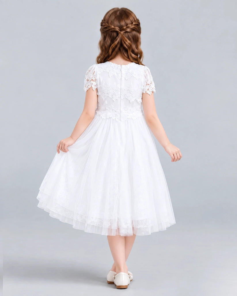 White A-line Flower Girl Dresses Back