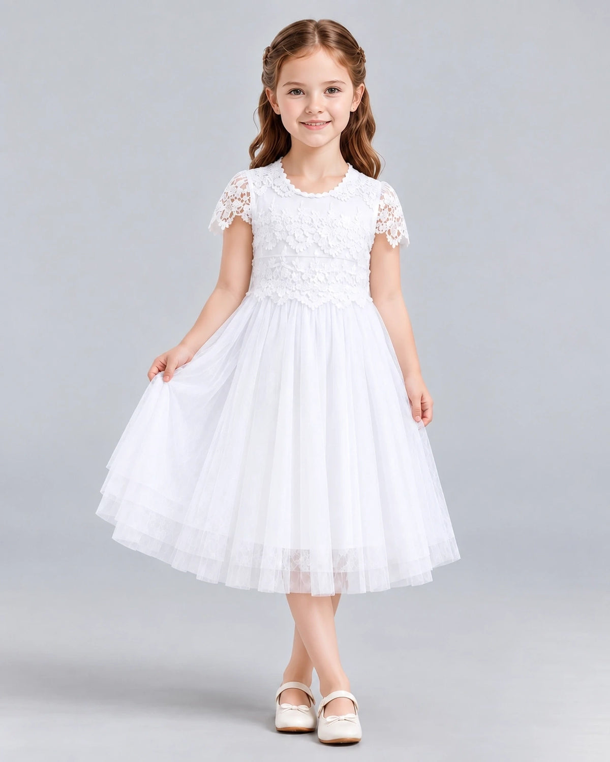 White A-line Flower Girl Dresses Front