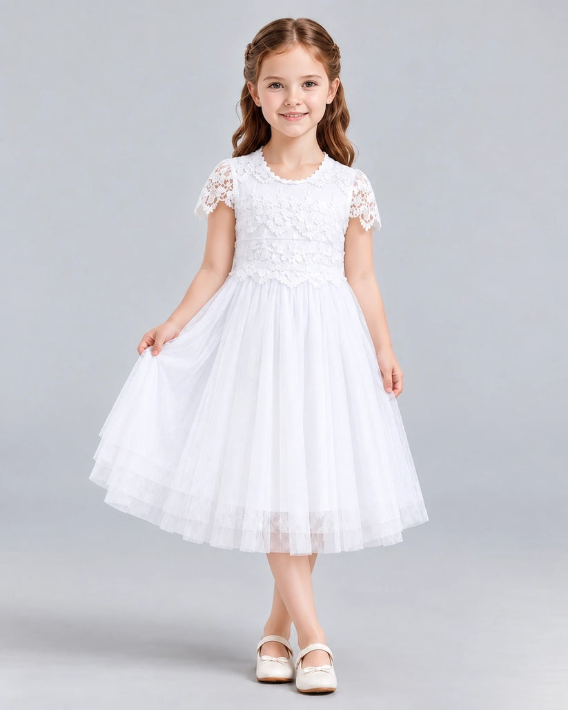 White A-line Flower Girl Dresses Front