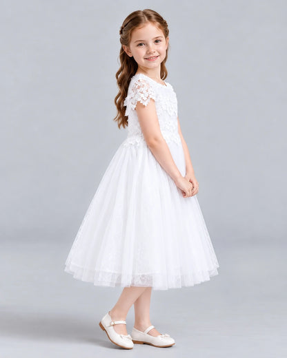 White A-line Flower Girl Dresses Side