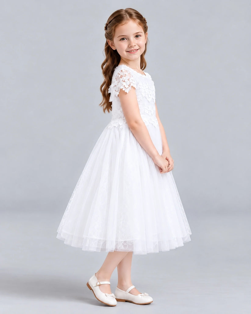 White A-line Flower Girl Dresses Side