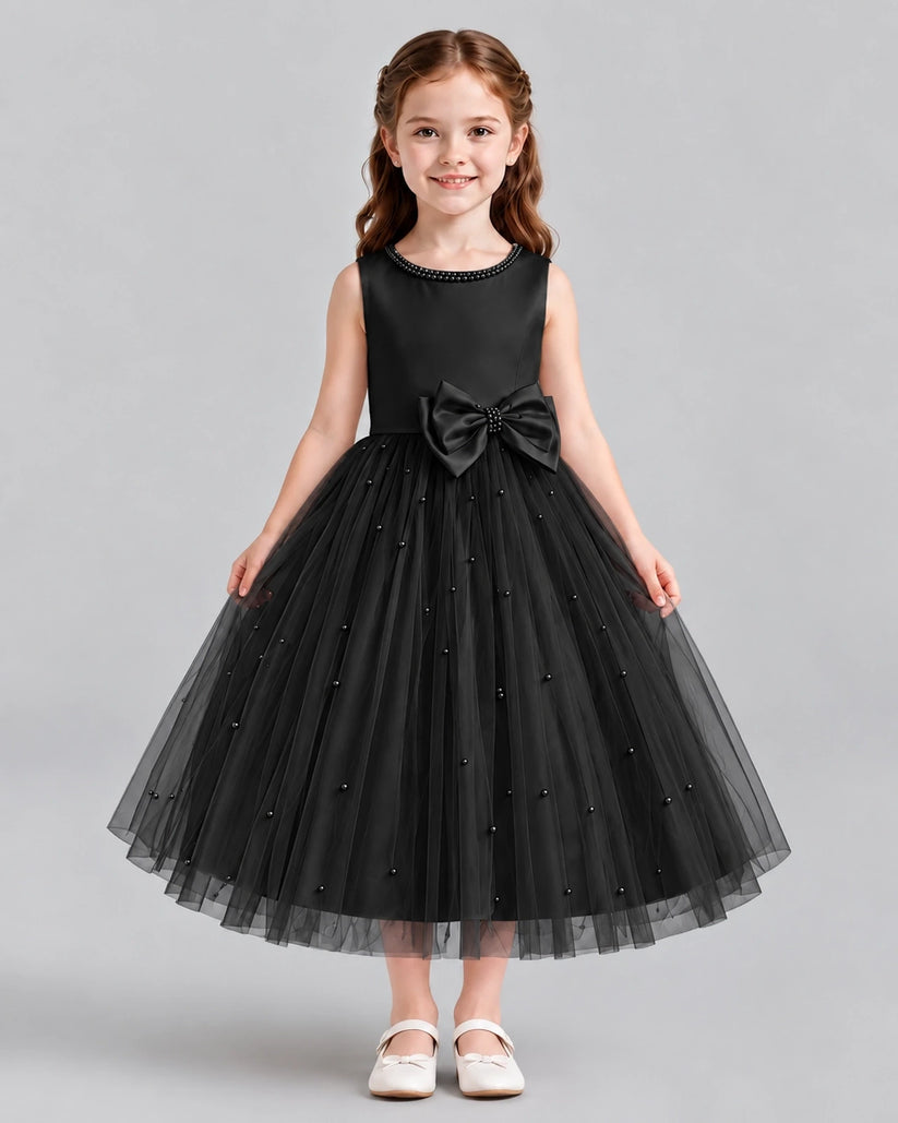 Black A-line Flower Girl Dresses Front
