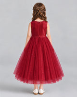 Burgundy A-line Flower Girl Dresses Back