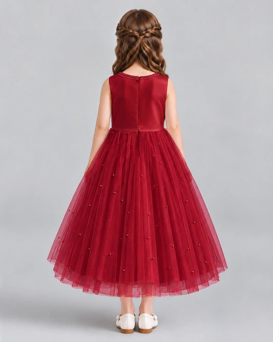 Burgundy A-line Flower Girl Dresses Back