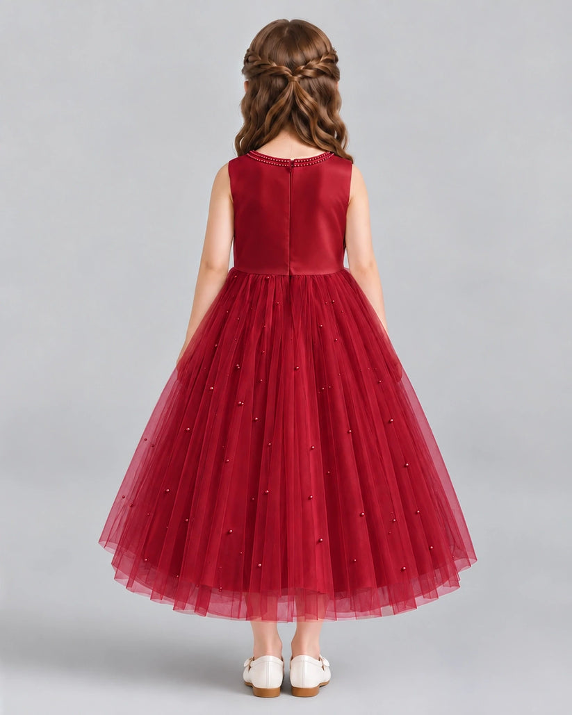 Burgundy A-line Flower Girl Dresses Back