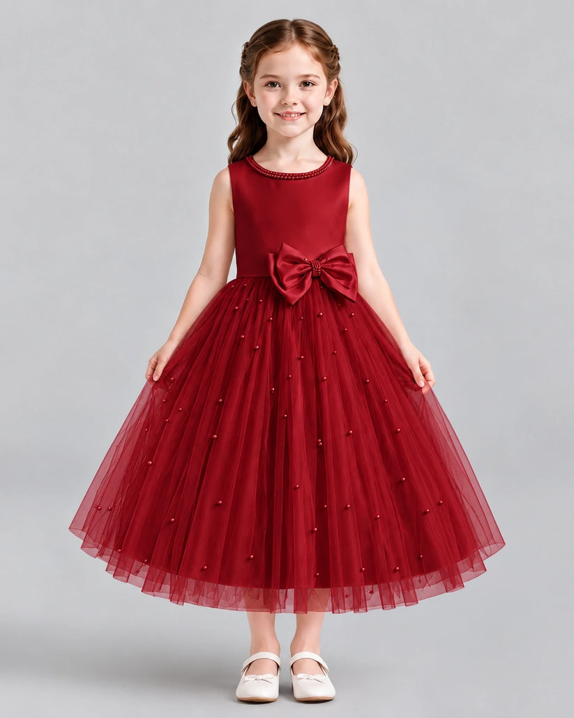 Burgundy A-line Flower Girl Dresses Front