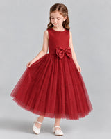 Burgundy A-line Flower Girl Dresses Side