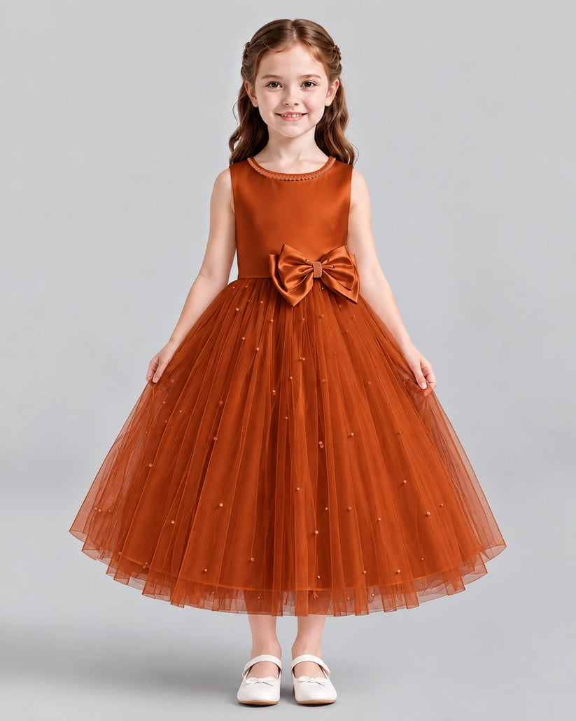 Burnt Orange A-line Flower Girl Dresses Front