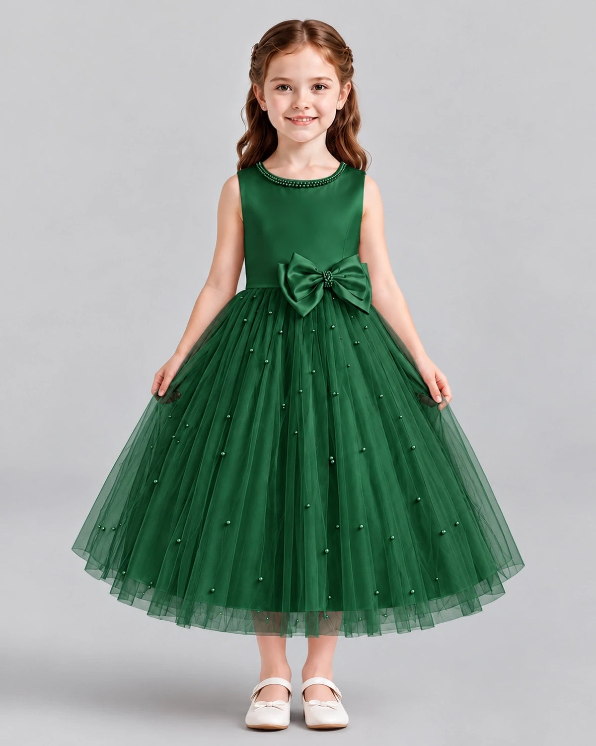 Dark Green A-line Flower Girl Dresses Front