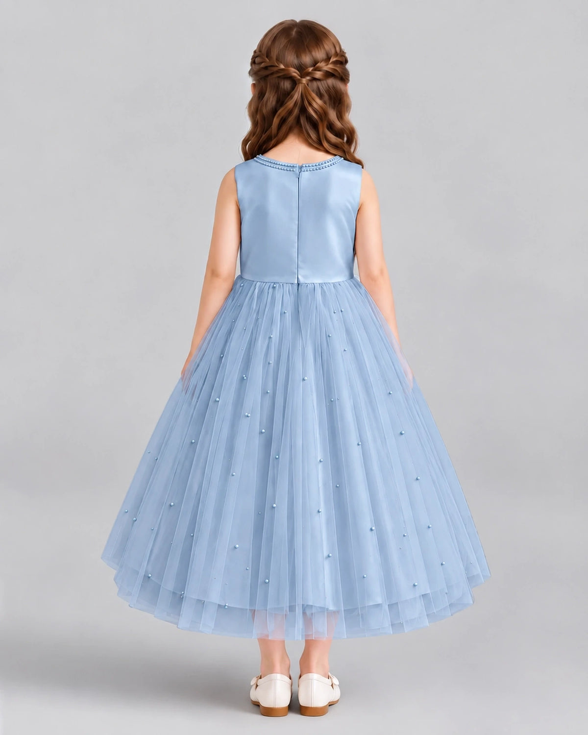Dusty Blue A-line Flower Girl Dresses Back