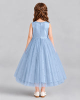 Dusty Blue A-line Flower Girl Dresses Back