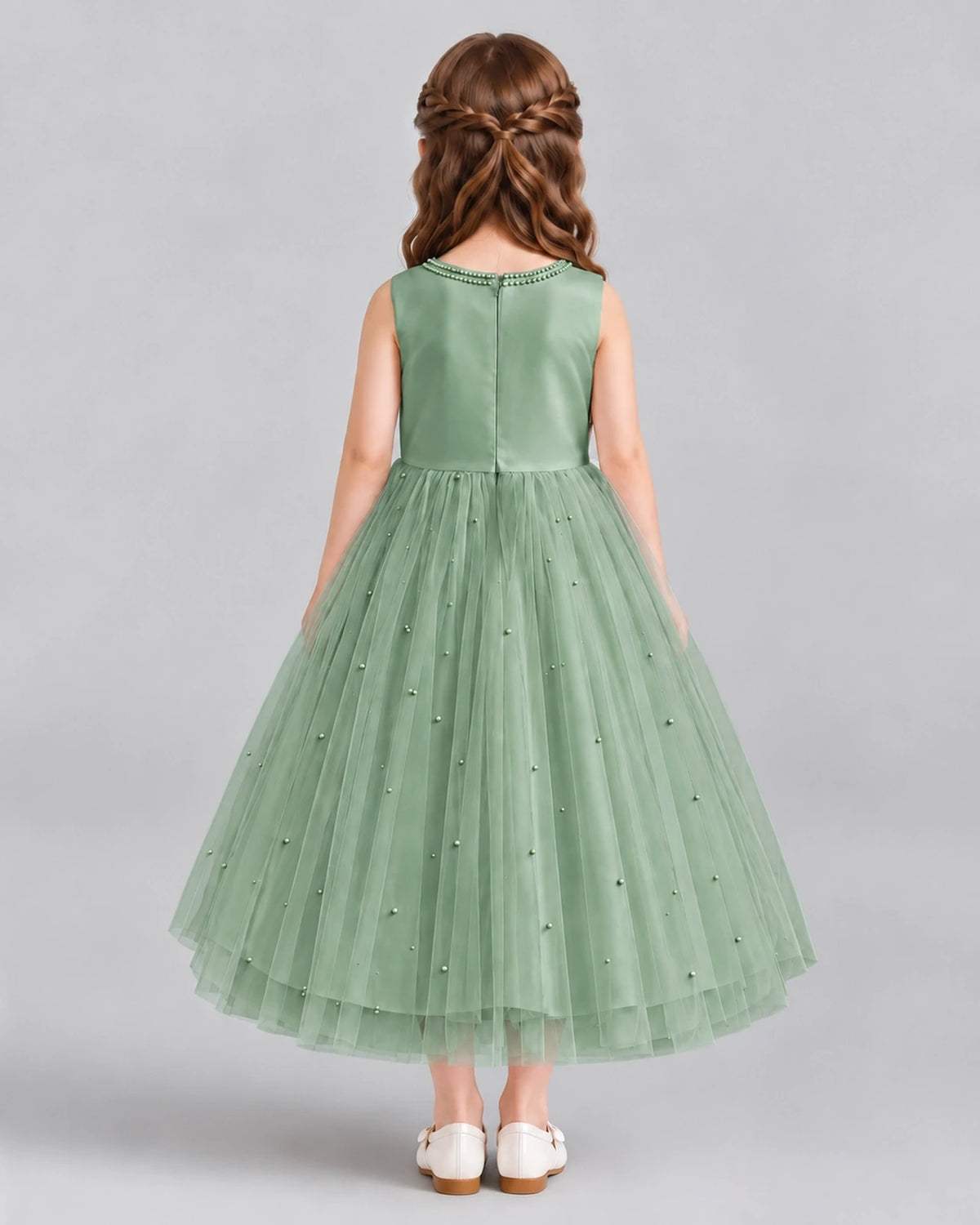 Eucalyptus A-line Flower Girl Dresses Back