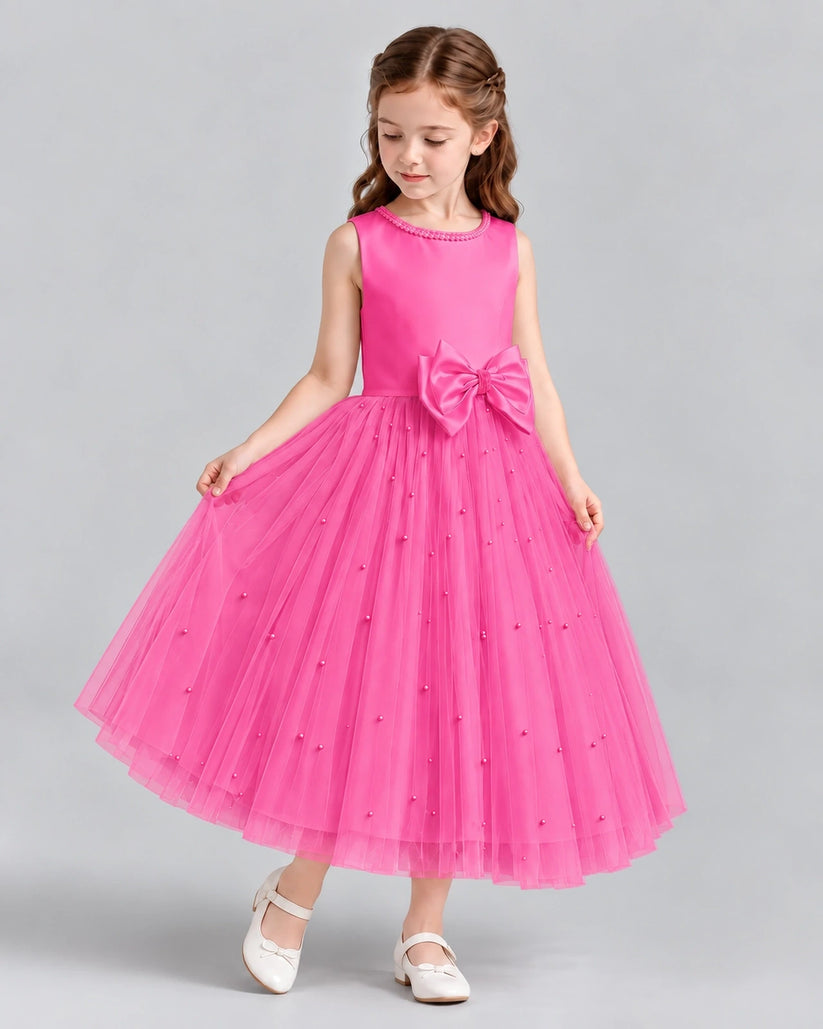 Hot Pink A-line Flower Girl Dresses Side