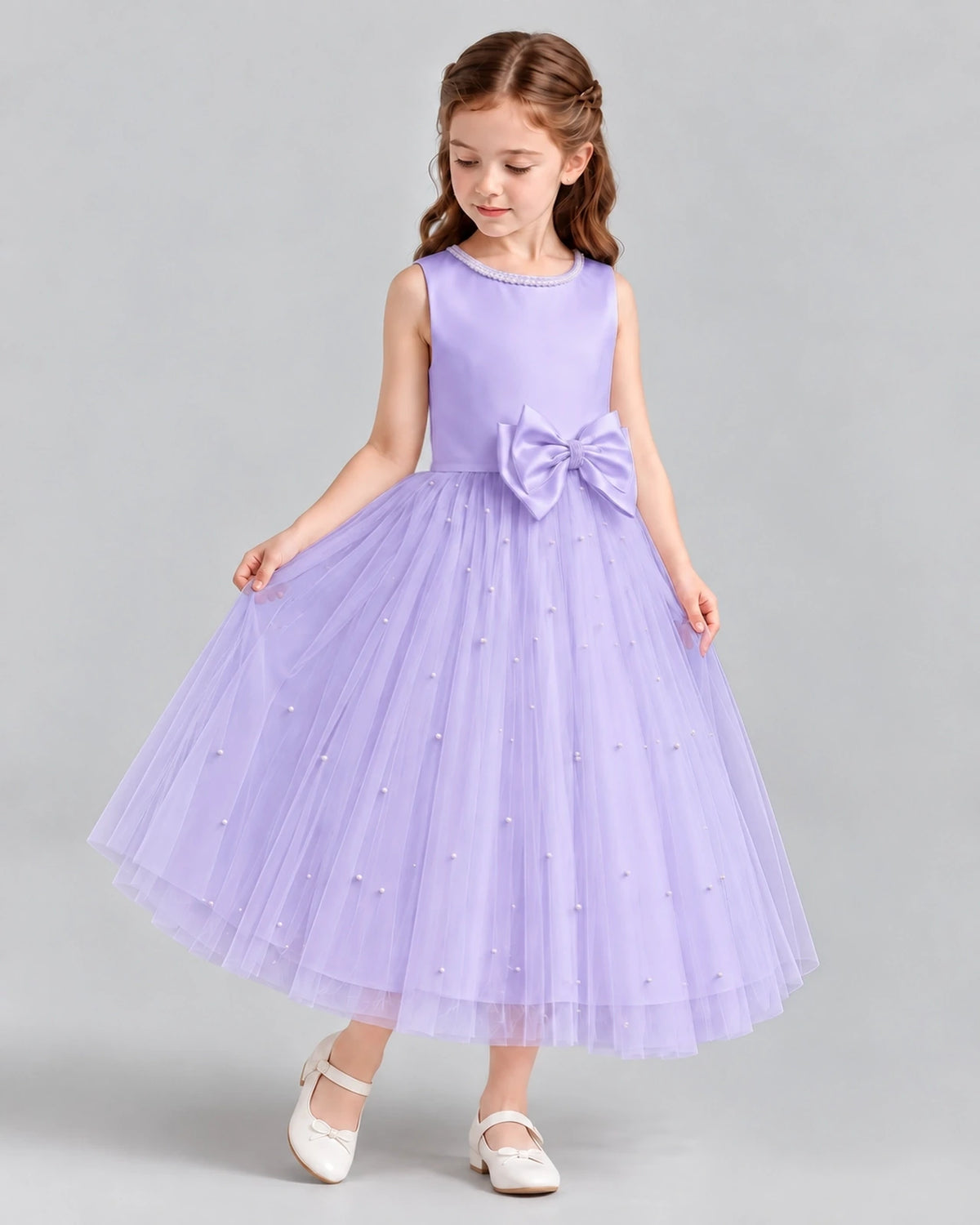 Lavender A-line Flower Girl Dresses Side