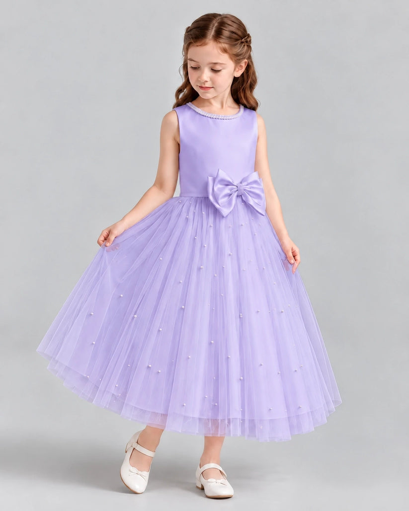 Lavender A-line Flower Girl Dresses Side