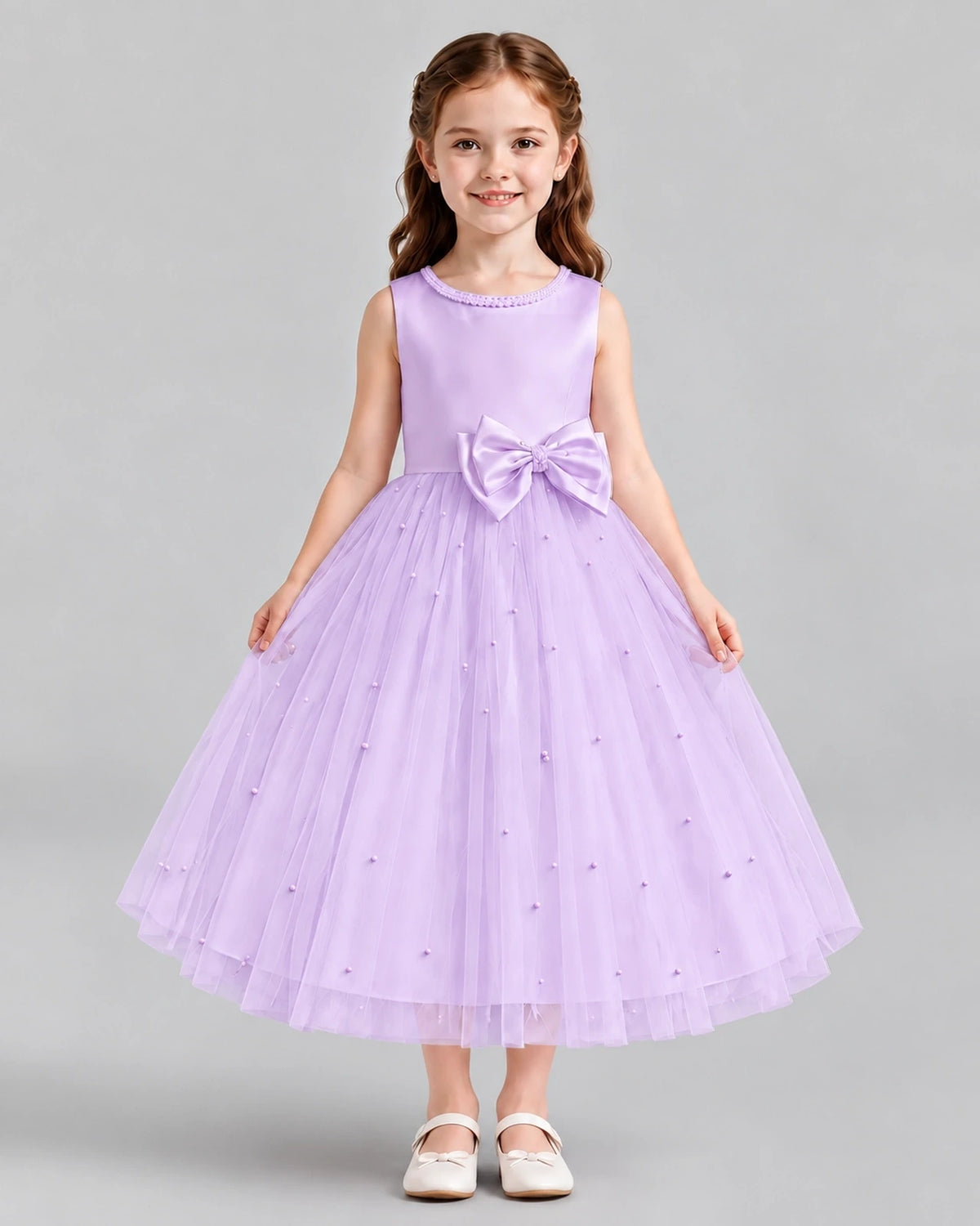 Lilac A-line Flower Girl Dresses Front