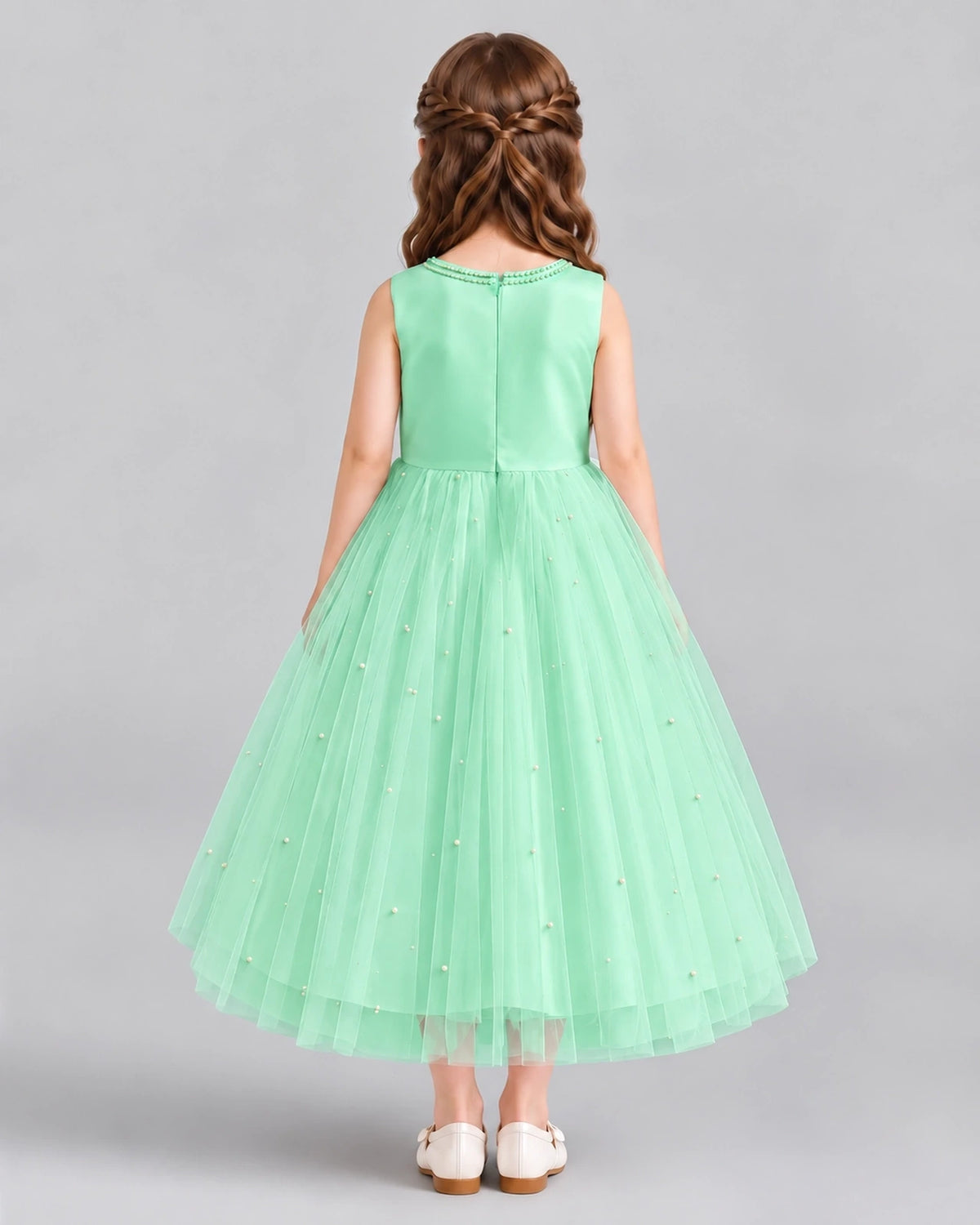 Mint Green A-line Flower Girl Dresses Back