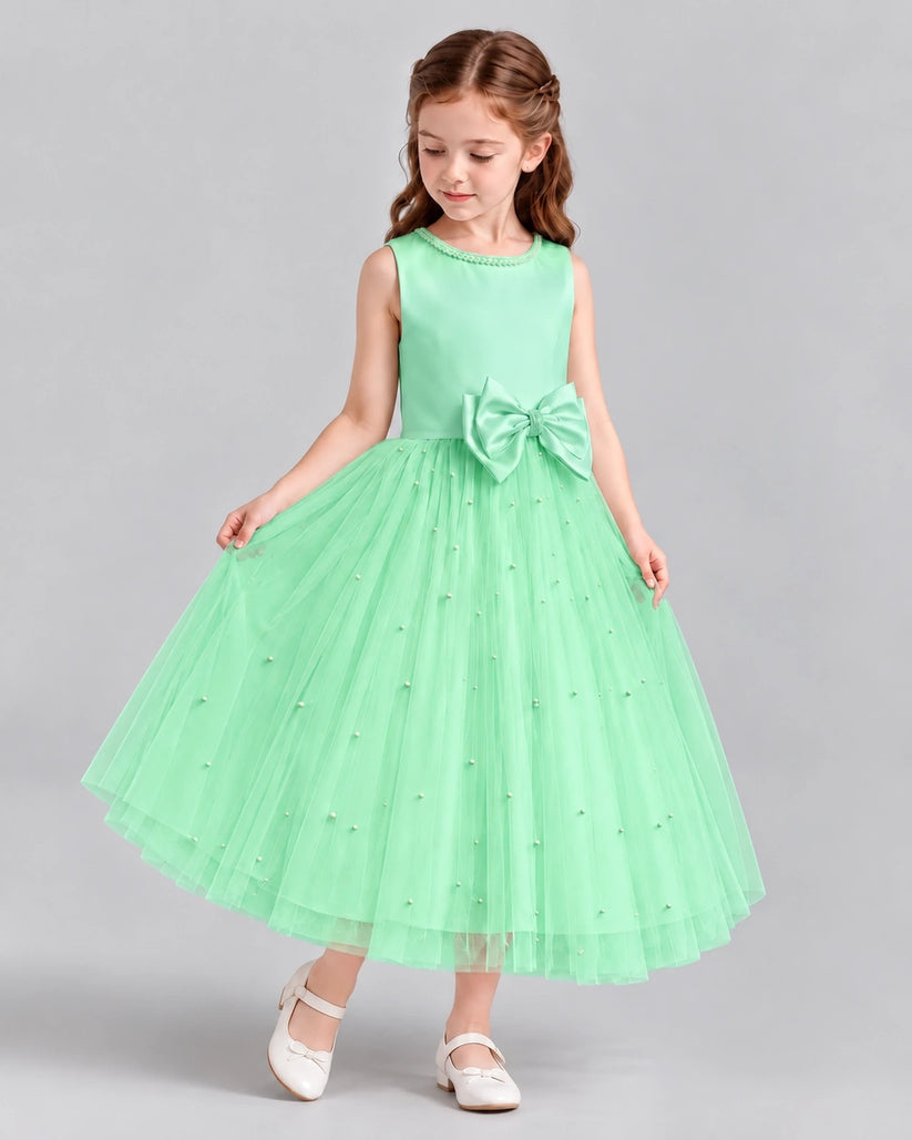Mint Green A-line Flower Girl Dresses Side