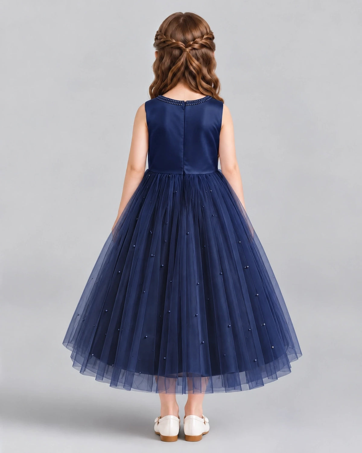 Navy Blue A-line Flower Girl Dresses Back