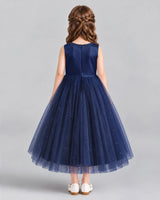 Navy Blue A-line Flower Girl Dresses Back