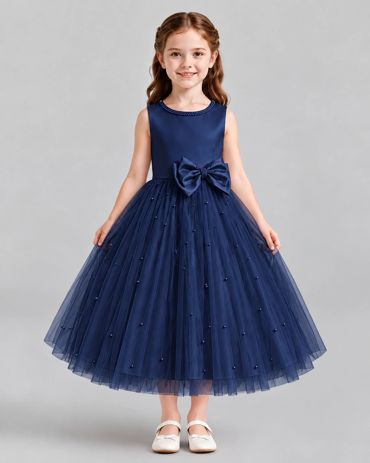 Navy Blue A-line Flower Girl Dresses Front
