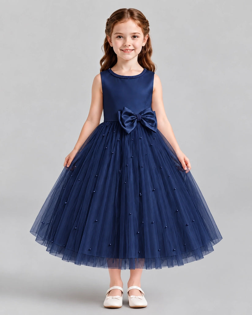 Navy Blue A-line Flower Girl Dresses Front