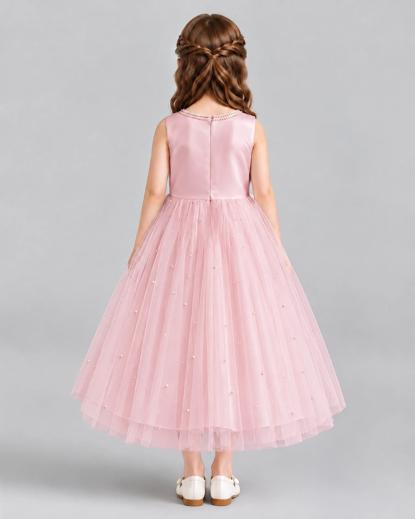 Pink A-line Flower Girl Dresses Back