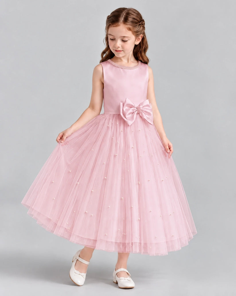 Pink A-line Flower Girl Dresses Side