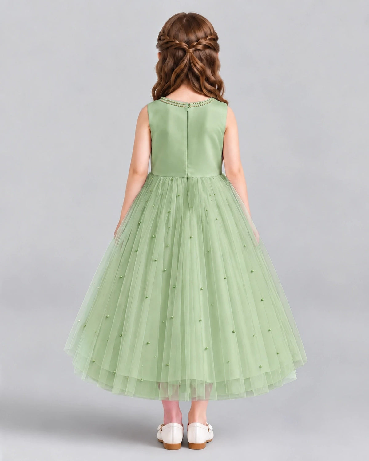 Sage Green A-line Flower Girl Dresses Back