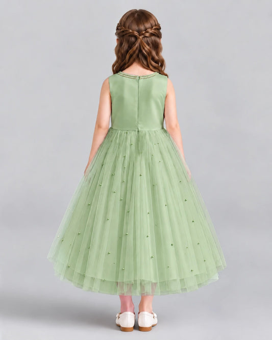 Sage Green A-line Flower Girl Dresses Back