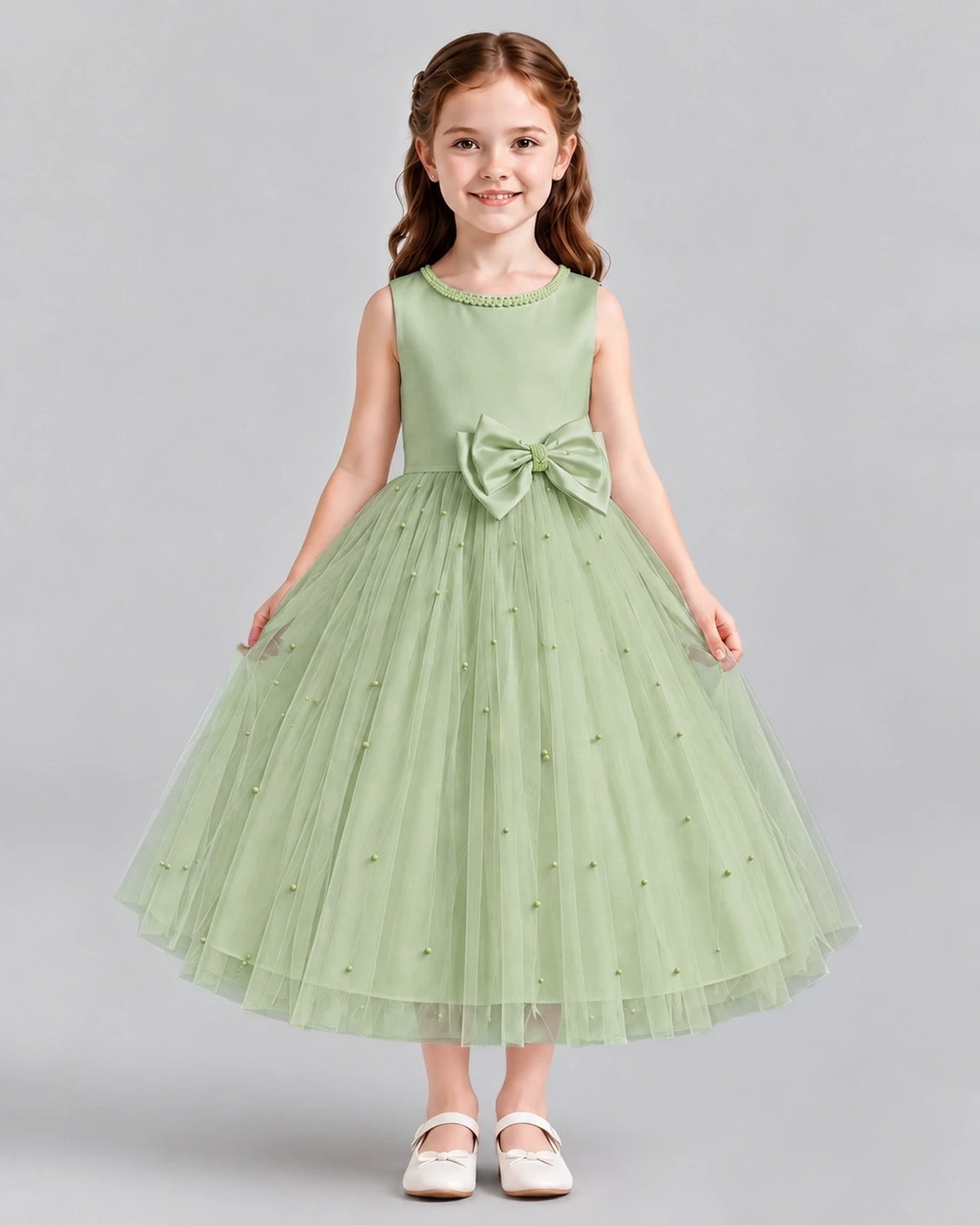 Sage Green A-line Flower Girl Dresses Front