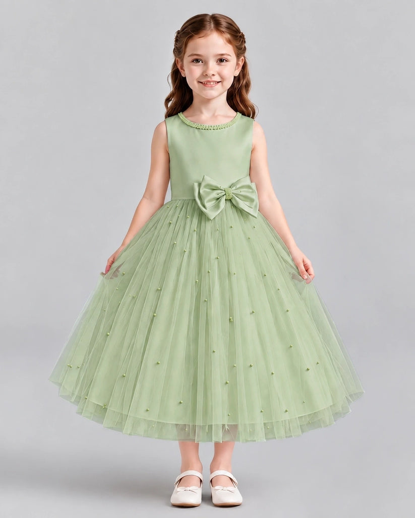 Sage Green A-line Flower Girl Dresses Front