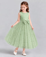 Sage Green A-line Flower Girl Dresses Side