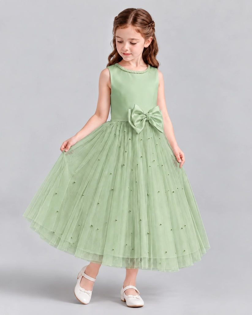 Sage Green A-line Flower Girl Dresses Side