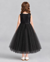 Black A-line Flower Girl Dresses Back