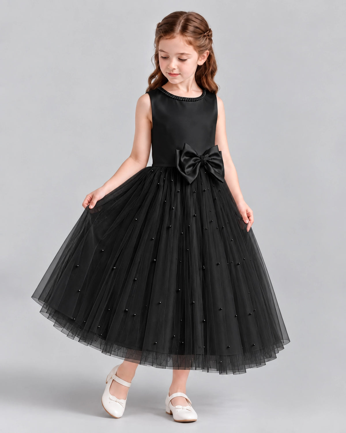Black A-line Flower Girl Dresses Side